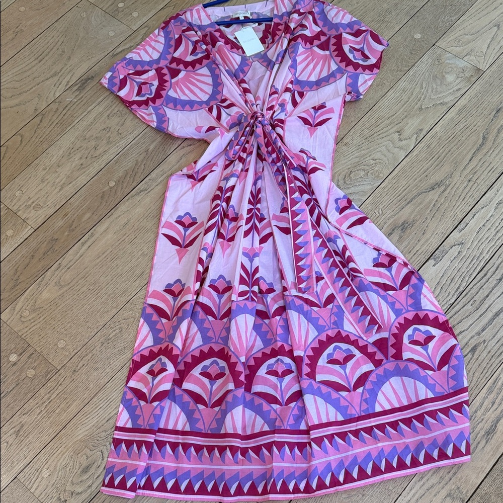 Banjanan Pink & Purple Geometric Tie-Waist Maxi Dress